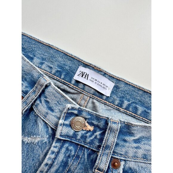 ZARA Medium Wash Heart Distressed High Rise Straight Leg Jeans, Size 6/28 - Picture 9 of 15